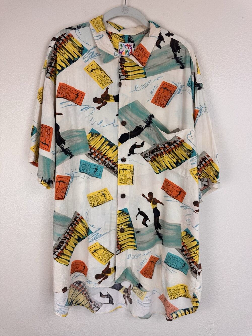 Vintage Jams World Button Down Shirt Waikiki Sports Surfing Hawaiian Beach XL